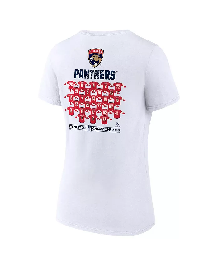 Alfani Fanatics Women's White Florida Panthers 2024 Stanley Cup Champions Jersey Roster V-Neck T-Shirt Sports Fan Shop