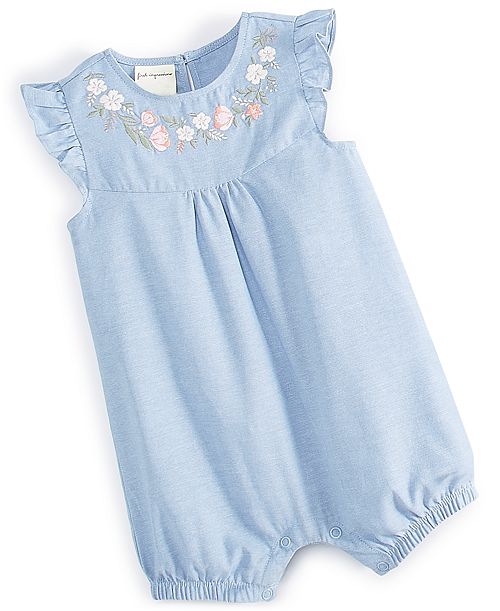 alfani First Impressions Baby Girls Cotton Chambray Flower Sunsuit Created for Macy's Kids
