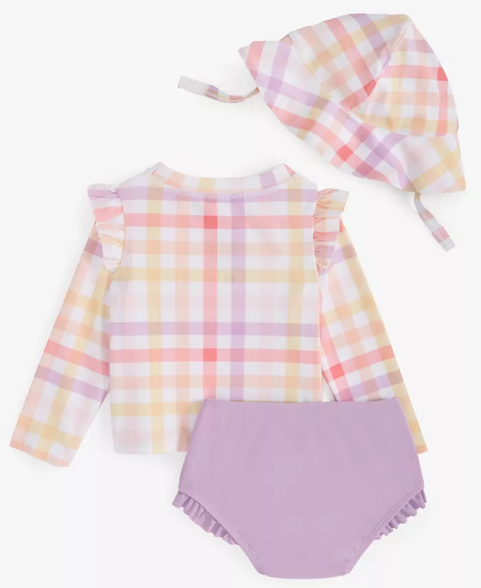 Alfani First Impressions Baby Girls Plaid Hat Swim Top & Bottoms Exclusively At Macy's Kids