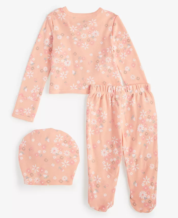 Alfani First Impressions Baby Girls Secret Garden Cotton Hat Cardigan & Footed Pants 3 Piece Set Created For Macy's Kids