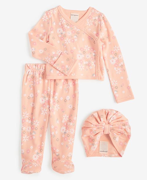 alfani First Impressions Baby Girls Secret Garden Cotton Hat Cardigan & Footed Pants 3 Piece Set Created for Macy's Kids