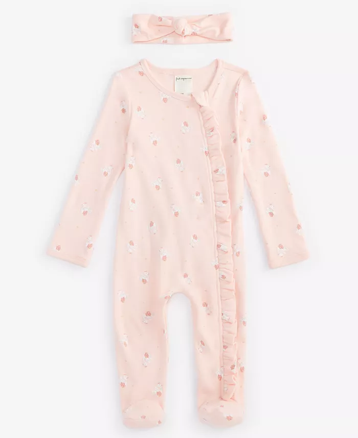 Alfani First Impressions Baby Girls Tiny Dancer Cotton Footed Coverall & Headband 2 Piece Set Created For Macy's Kids