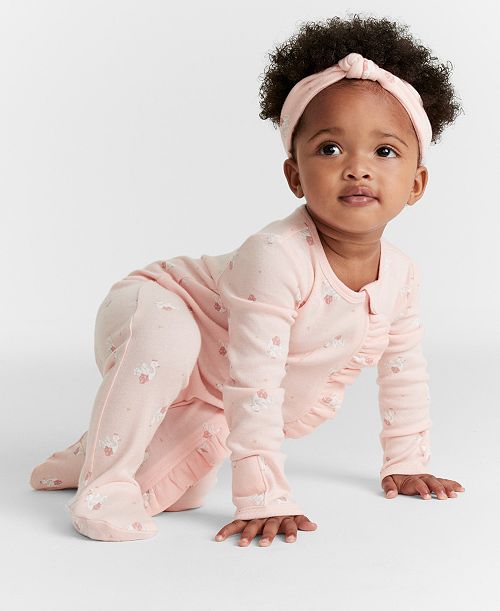 alfani First Impressions Baby Girls Tiny Dancer Cotton Footed Coverall & Headband 2 Piece Set Created for Macy's Kids