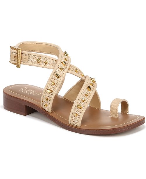 alfani Franco Sarto Women's Ina 2 Toe Loop Ankle Strap Stacked Heel Sandals Women's Fashion Shoes & Accessories