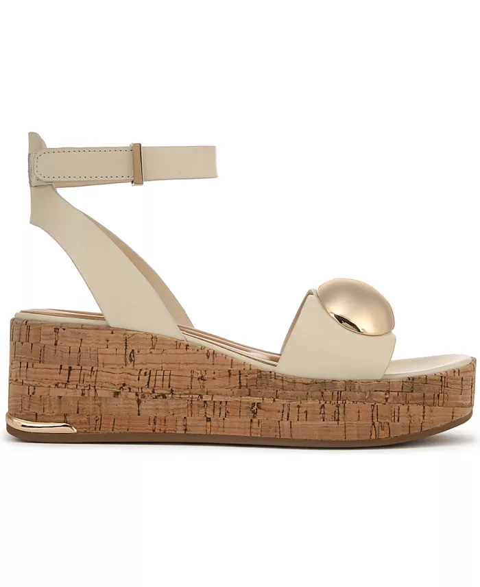 Alfani Franco Sarto Women's Taysha Ankle Strap Cork Leather Platform Sandals Women's Fashion Shoes & Accessories
