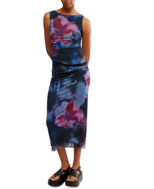 alfani Free People Ruched Mesh Top and Mesh Maxi Skirt Set Women's Fashion Shoes & Accessories