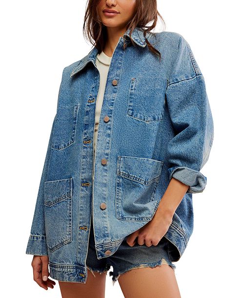 alfani Free People Women's Avery Denim Jacket Women's Fashion Shoes & Accessories