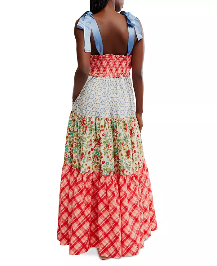 Alfani Free People Women's Bluebell Cotton Mixed-Print Tiered Maxi Dress Women's Fashion Shoes & Accessories