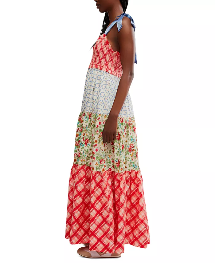 Alfani Free People Women's Bluebell Cotton Mixed-Print Tiered Maxi Dress Women's Fashion Shoes & Accessories