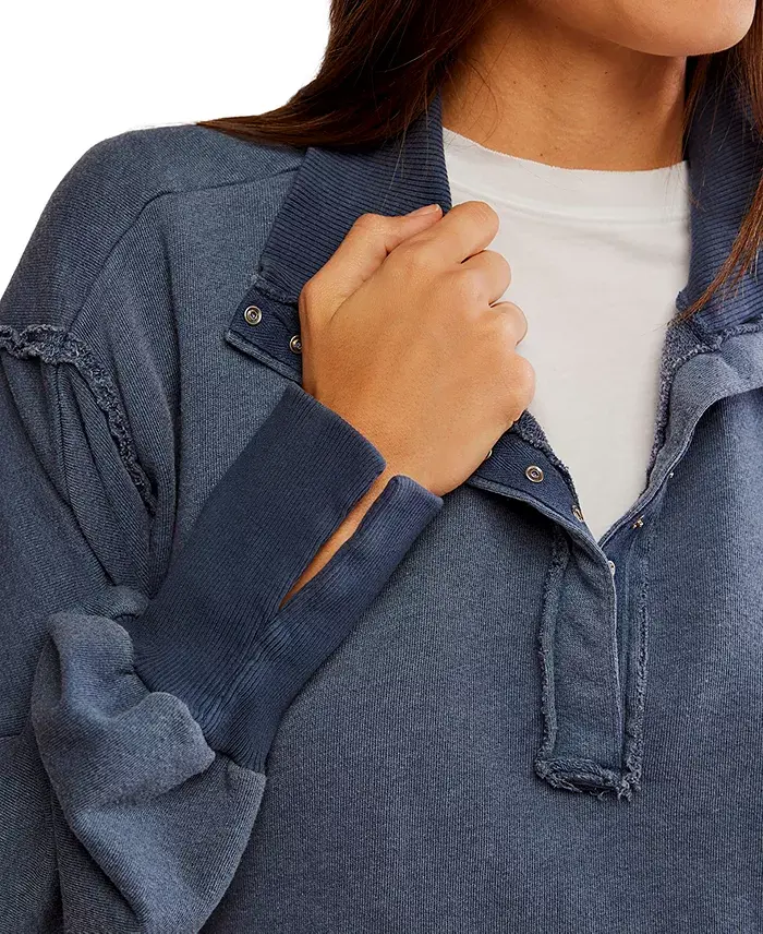 Alfani Free People Women's Camden Henley Balloon-Sleeve Top Women's Fashion Shoes & Accessories