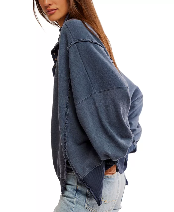 Alfani Free People Women's Camden Henley Balloon-Sleeve Top Women's Fashion Shoes & Accessories