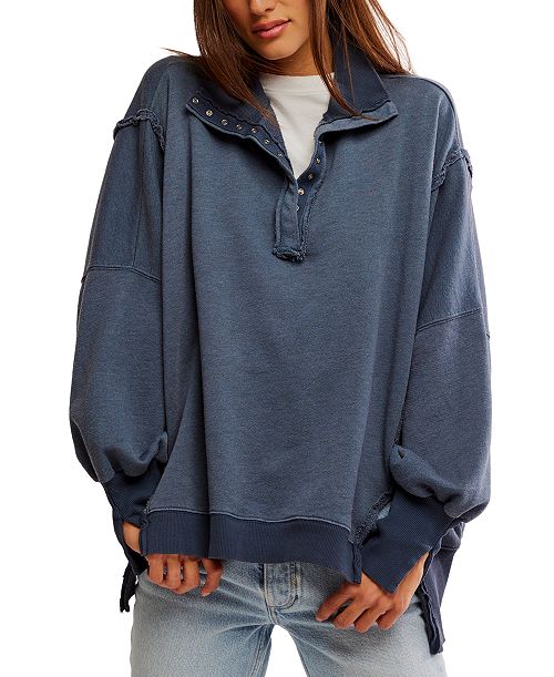 alfani Free People Women's Camden Henley Balloon-Sleeve Top Women's Fashion Shoes & Accessories