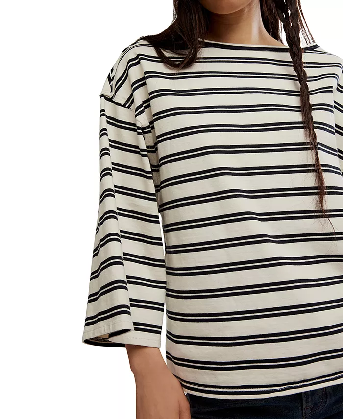 Alfani Free People Women's Cest La Vie Boat-Neck Cotton T-Shirt Women's Fashion Shoes & Accessories