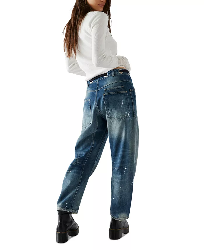 Alfani Free People Women's Cotton Moxie Low-Slung Barrel Jeans Women's Fashion Shoes & Accessories