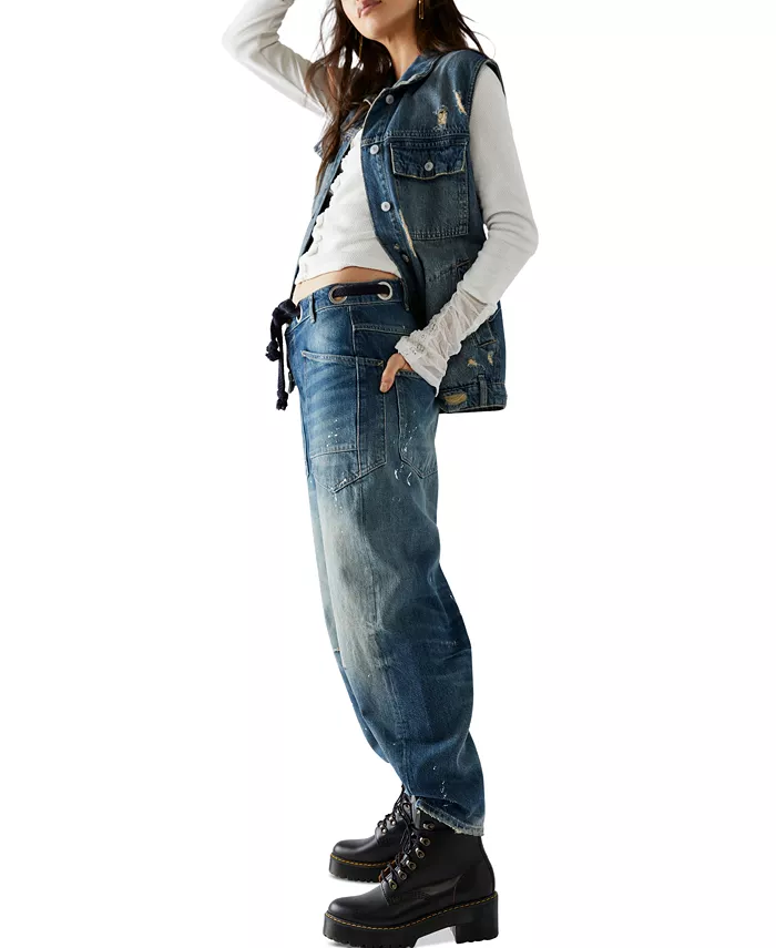 Alfani Free People Women's Cotton Moxie Low-Slung Barrel Jeans Women's Fashion Shoes & Accessories