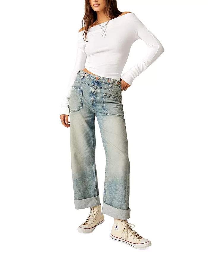 Alfani Free People Women's Cotton Palmer Cuffed Boyfriend Jeans Women's Fashion Shoes & Accessories
