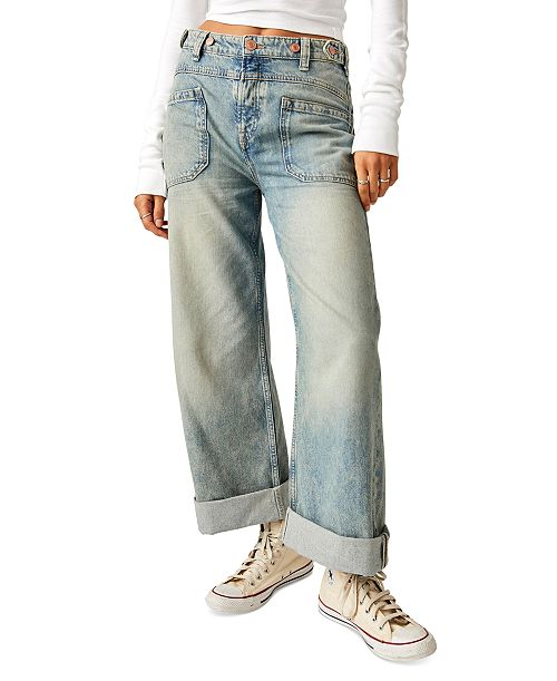 alfani Free People Women's Cotton Palmer Cuffed Boyfriend Jeans Women's Fashion Shoes & Accessories