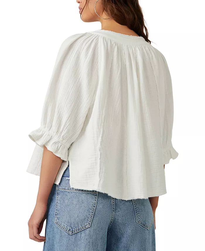 Alfani Free People Women's Lucy Cotton Button-Front Swing Blouse Women's Fashion Shoes & Accessories