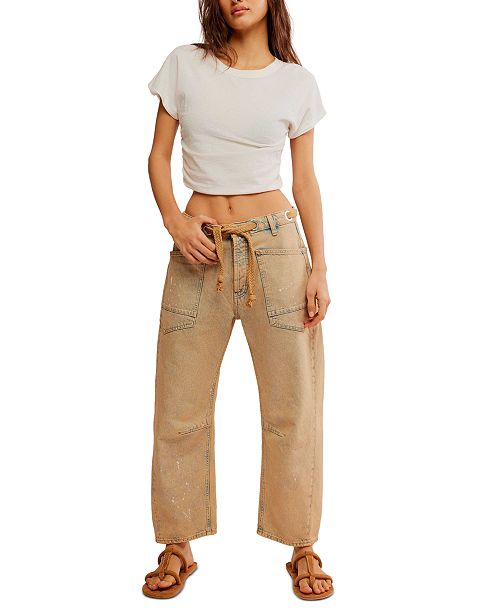 alfani Free People Women's Moxie Cotton Low-Slung Barrel Jeans Women's Fashion Shoes & Accessories