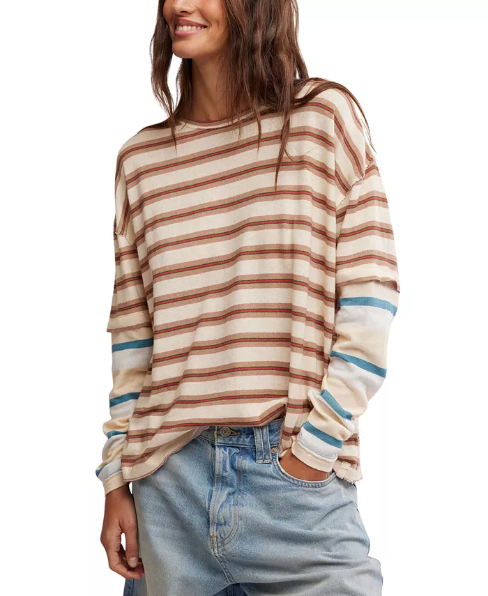 Alfani Free People Women's Nina Striped Long-Sleeve T-Shirt Women's Fashion Shoes & Accessories
