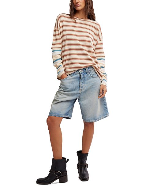 alfani Free People Women's Nina Striped Long-Sleeve T-Shirt Women's Fashion Shoes & Accessories