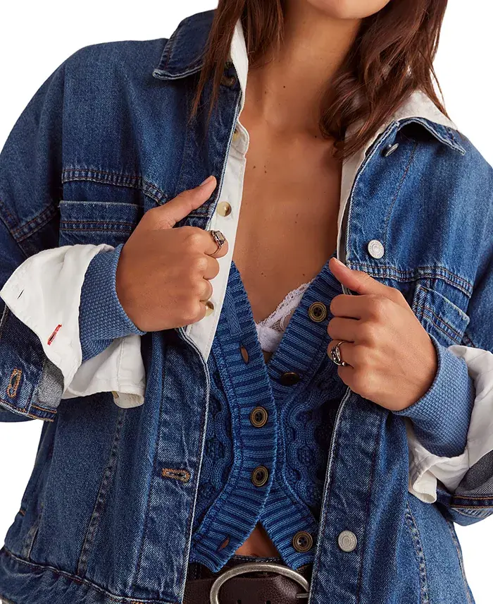 Alfani Free People Women's Opal Swing Denim Jacket Women's Fashion Shoes & Accessories