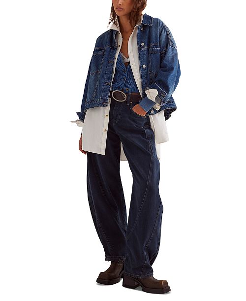 alfani Free People Women's Opal Swing Denim Jacket Women's Fashion Shoes & Accessories
