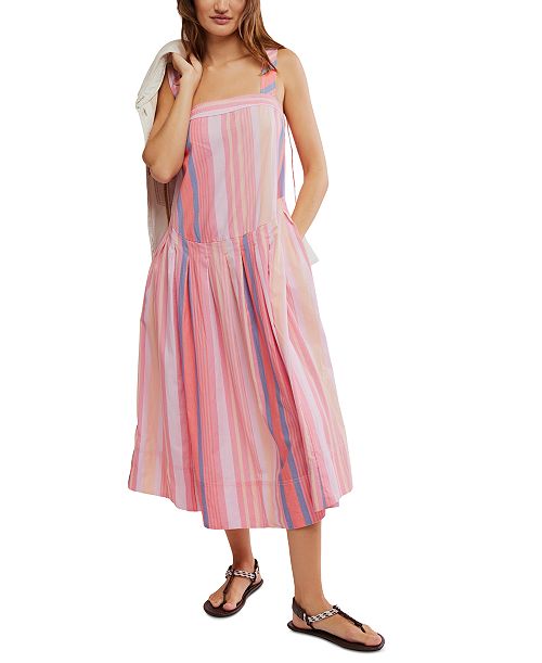alfani Free People Women's Primavera Striped Midi Dress Women's Fashion Shoes & Accessories