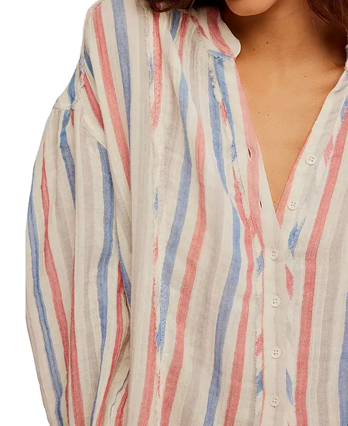 Alfani Free People Women's Striped Valley Double-Cloth Shirt Women's Fashion Shoes & Accessories