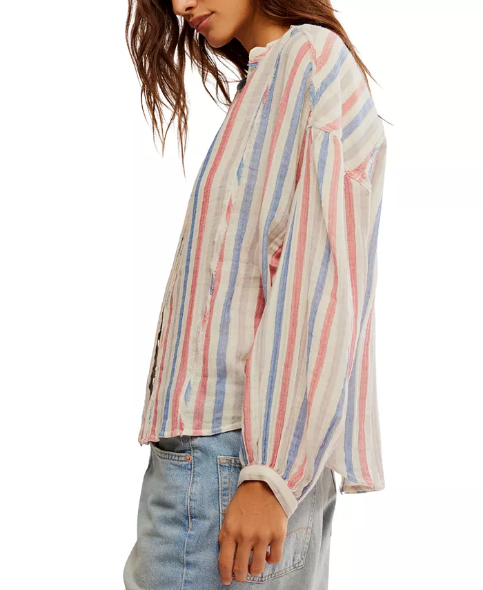 Alfani Free People Women's Striped Valley Double-Cloth Shirt Women's Fashion Shoes & Accessories