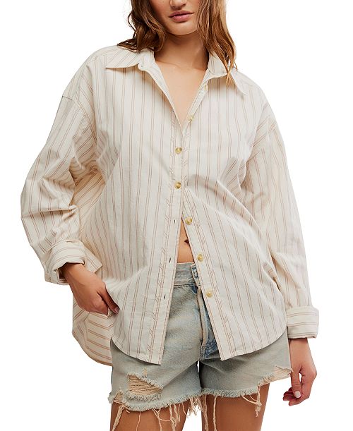 alfani Free People Women's Striped Varsity Vibes Shirt Women's Fashion Shoes & Accessories