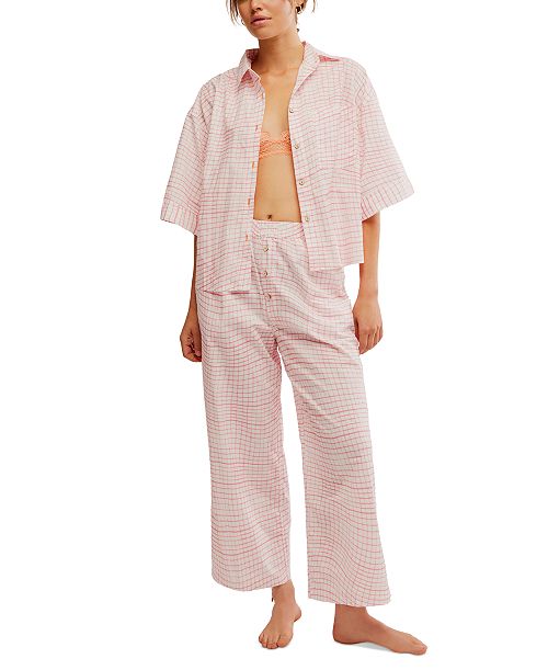 alfani Free People Women's Summer Sleeper Cotton Short-Sleeve Pajama Set Women's Fashion Shoes & Accessories