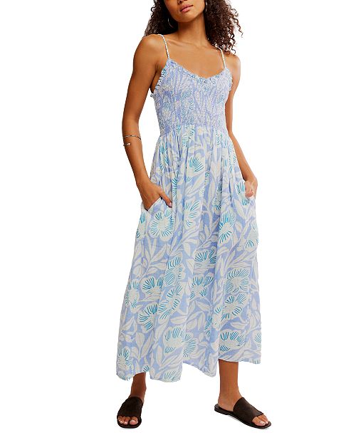 alfani Free People Women's Sweet Nothings Cotton Smocked Maxi Dress Women's Fashion Shoes & Accessories