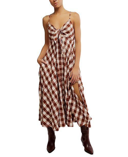 alfani Free People Women's Via Printed Cotton Sleeveless Midi Dress Women's Fashion Shoes & Accessories
