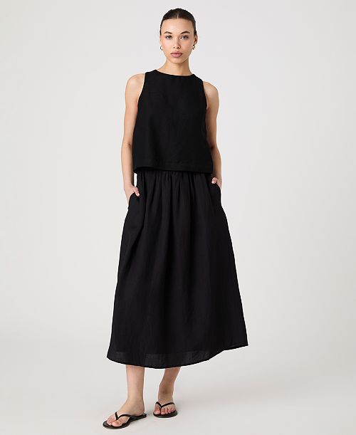 alfani French Connection Women's Birdie Crewneck Sleeveless Top & Linen-Blend Midi Skirt Women's Fashion Shoes & Accessories