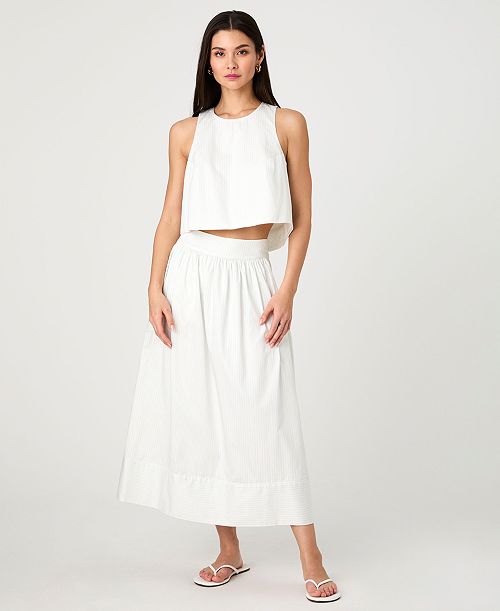 alfani French Connection Women's Cotton Poplin Pinstriped Shell Top & Cotton Poplin Pinstriped Maxi Skirt Women's Fashion Shoes & Accessories