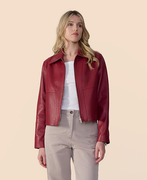 alfani Furniq UK Women's Classic Leather Jacket Created for Macy's Women's Fashion Shoes & Accessories