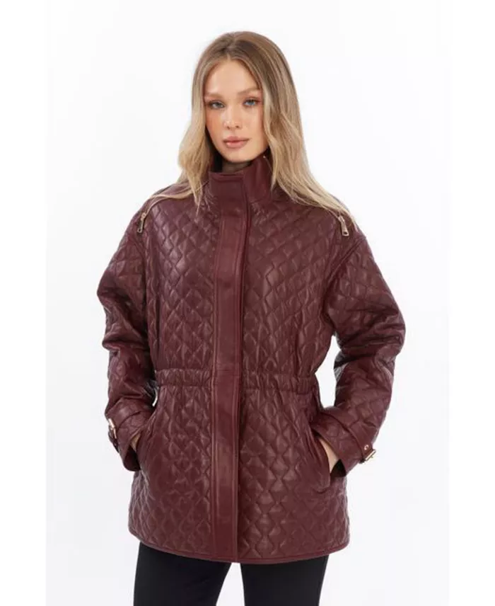 Alfani Furniq UK Women's Genuine Leather Jacket Women's Fashion Shoes & Accessories