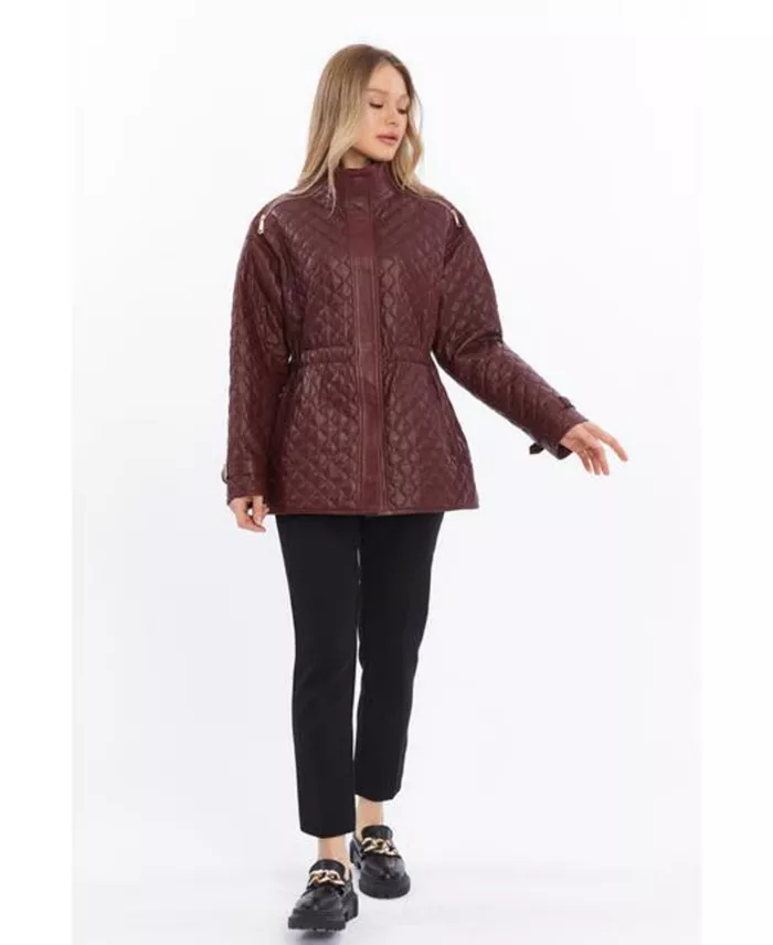 Alfani Furniq UK Women's Genuine Leather Jacket Women's Fashion Shoes & Accessories