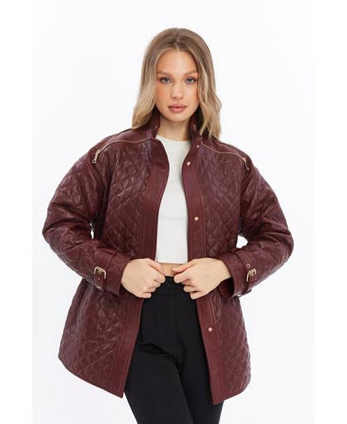 alfani Furniq UK Women's Genuine Leather Jacket Women's Fashion Shoes & Accessories