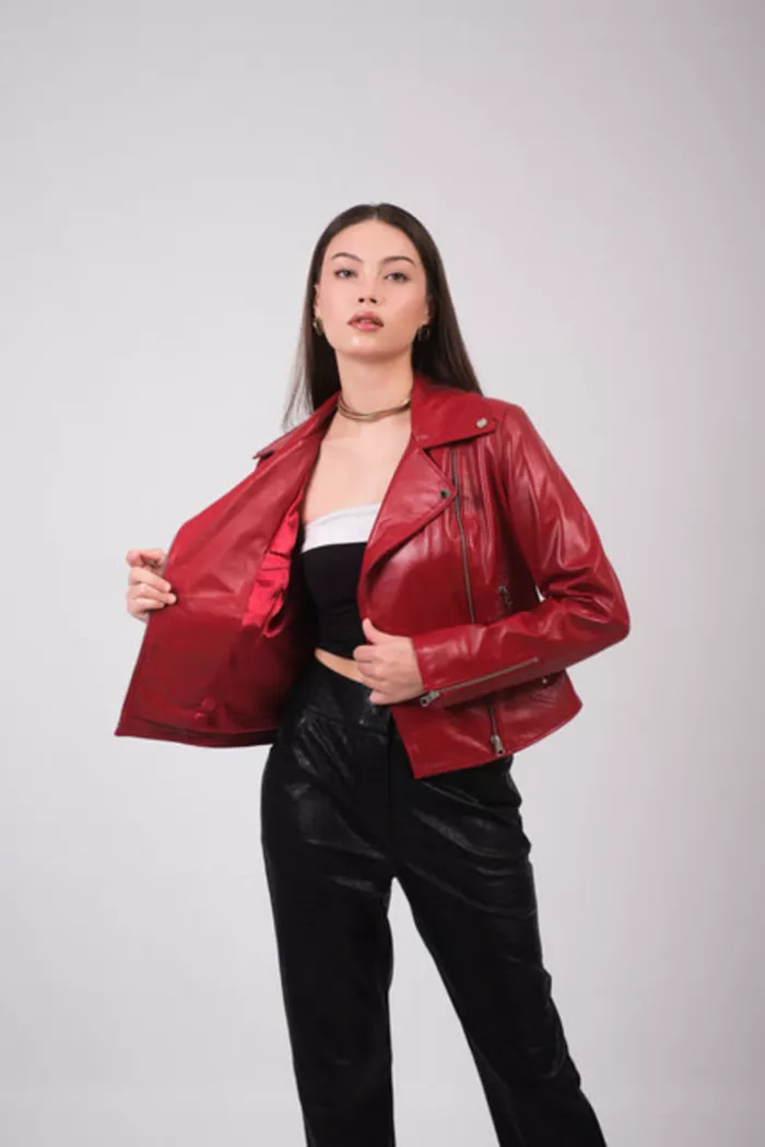 Alfani Furniq UK Women's Leather Jacket Red Created For Macy's Women's Fashion Shoes & Accessories