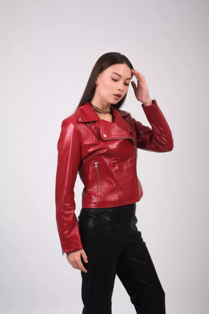Alfani Furniq UK Women's Leather Jacket Red Created For Macy's Women's Fashion Shoes & Accessories