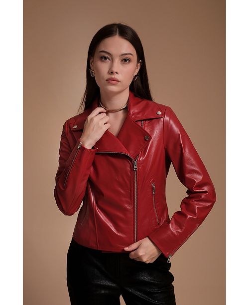 alfani Furniq UK Women's Leather Jacket Red Created for Macy's Women's Fashion Shoes & Accessories