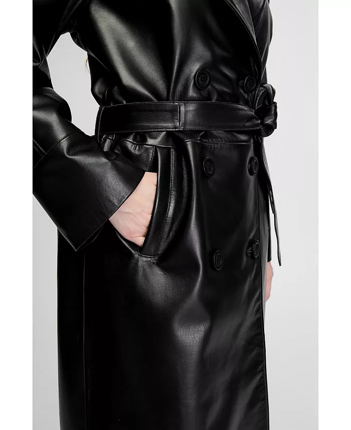 Alfani Furniq UK Women's Leather Trench Coat Black Women's Fashion Shoes & Accessories