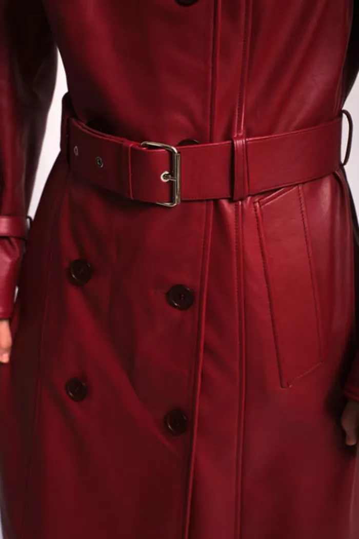 Alfani Furniq UK Women's Leather Trench Coat Burgundy Created For Macy's Women's Fashion Shoes & Accessories