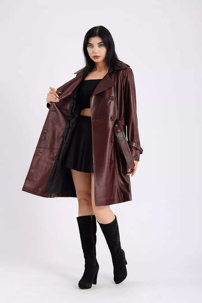 Alfani Furniq UK Women's Leather Trench Coat Burgundy Created For Macy S Women's Fashion Shoes & Accessories