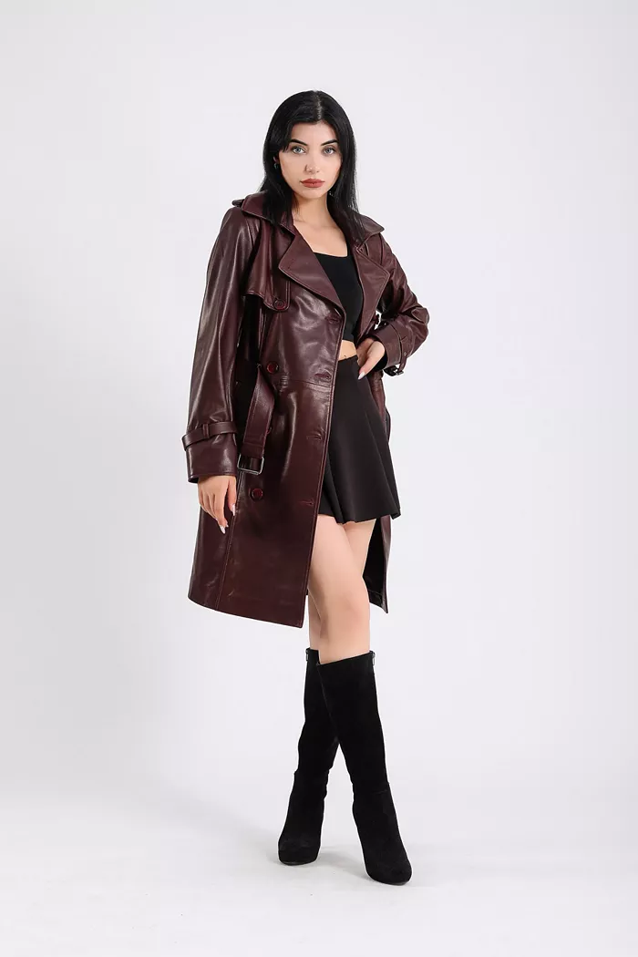 Alfani Furniq UK Women's Leather Trench Coat Burgundy Created For Macy S Women's Fashion Shoes & Accessories