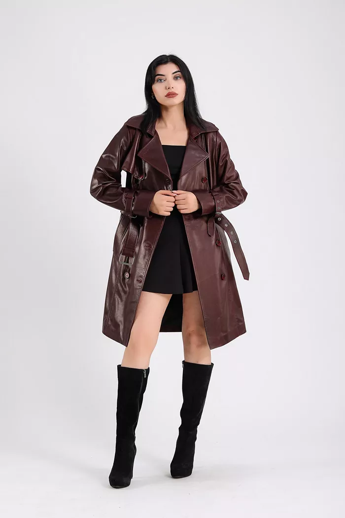 Alfani Furniq UK Women's Leather Trench Coat Burgundy Created For Macy S Women's Fashion Shoes & Accessories
