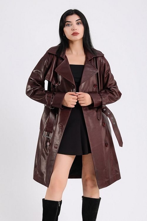 alfani Furniq UK Women's Leather Trench Coat Burgundy Created for Macy s Women's Fashion Shoes & Accessories