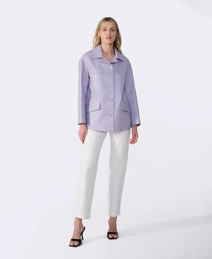 Alfani Furniq UK Women's Relaxed Leather Jacket Created For Macy's Women's Fashion Shoes & Accessories